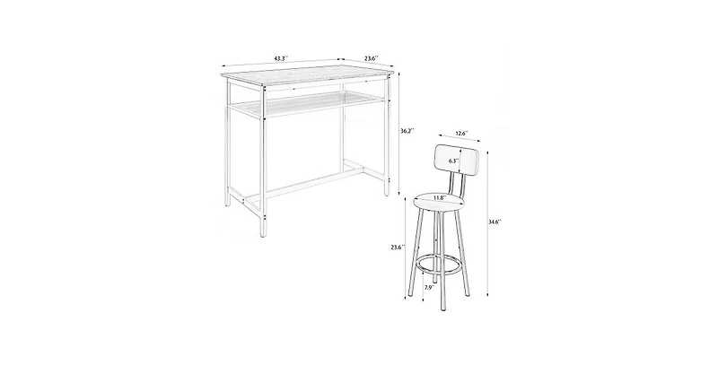 Flynama 5-Piece Kitchen Counter-Height Bar Table Set with 4 Stools, Storage Net for Small Spaces