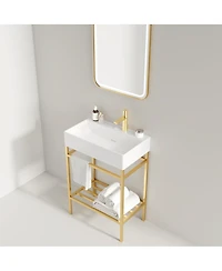 Sillysis Bathroom Vanity with Ceramic Integrated Sink, Metal Storage Shelf, Modern Freestanding Cabinet for Small Spaces