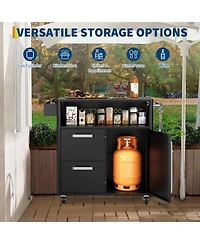gaomon Stainless Steel Kitchen Island with Storage Cabinet for Kitchen with Hooks, Spice Rack