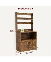 homfan Tall 3-in-1 Bakers Rack Microwave Stand, Engineered Wood Coffee Bar with Charging Station and Multi-Storage, Easy Assembly