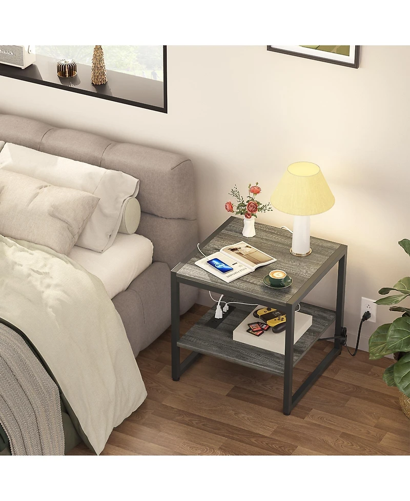 Aheaplus Mini Fridge Stand End Table with Charging Station Table Stand