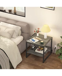 Aheaplus Mini Fridge Stand End Table with Charging Station Table Stand