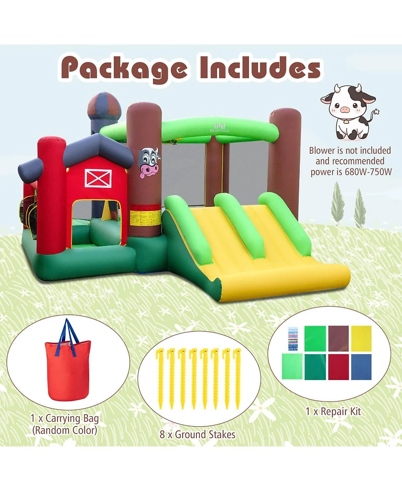 Costway Farm Themed Inflatable Castle Kids Bounce House with Double Slides Blower Excluded