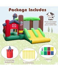Costway Farm Themed Inflatable Castle Kids Bounce House with Double Slides Blower Excluded