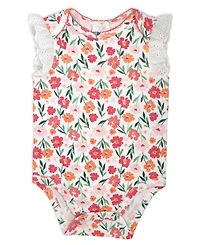 Baby Mode Girls' Short-Sleeve Bodysuit, Pant and Headband, 3-Piece Set