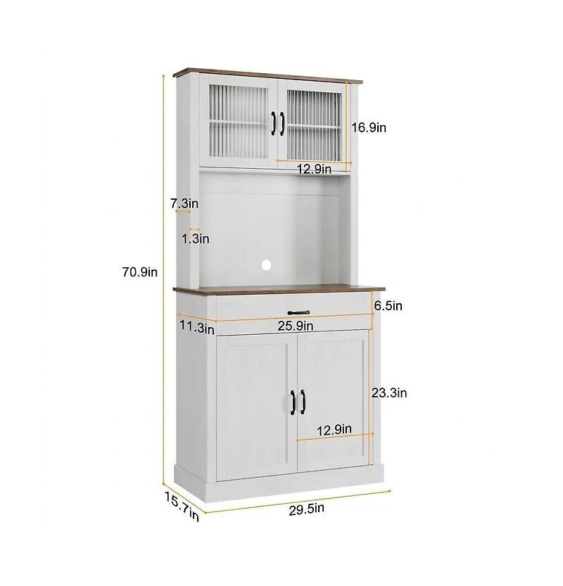 homfan Kitchen Pantry Cabinet with Microwave Stand - Buffet Storage, Glass Doors and Shelves, Appliance Organizer for Dining Room and Coffee Bar
