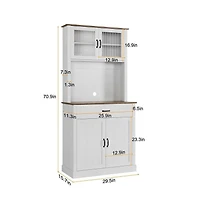 homfan Kitchen Pantry Cabinet with Microwave Stand - Buffet Storage, Glass Doors and Shelves, Appliance Organizer for Dining Room and Coffee Bar