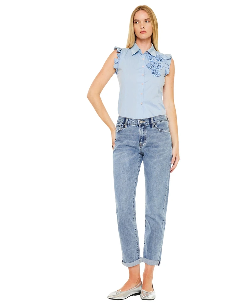 KanCan Women's Lindsey Mid Rise Slim Boyfriend Jeans