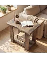 Tribesigns 2-Tier Solid Wood End Table for Living Room, Narrow Side Table, Rectangle Farmhouse Nightstands for Living Room, Bedroom, Easy Assembly