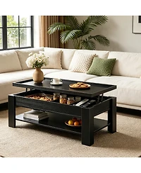 homfan Lift Top Coffee Table with Hidden Storage, Modern Rising Tabletop Desk for Small Spaces, Wood Center Large Compartment and Shelf
