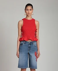 Avec Les Filles Women's Ruched Side-Tie Crewneck Top
