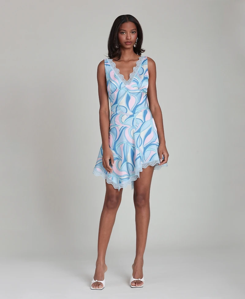 Avec Les Filles Women's Lace Trim Bias Mini Dress