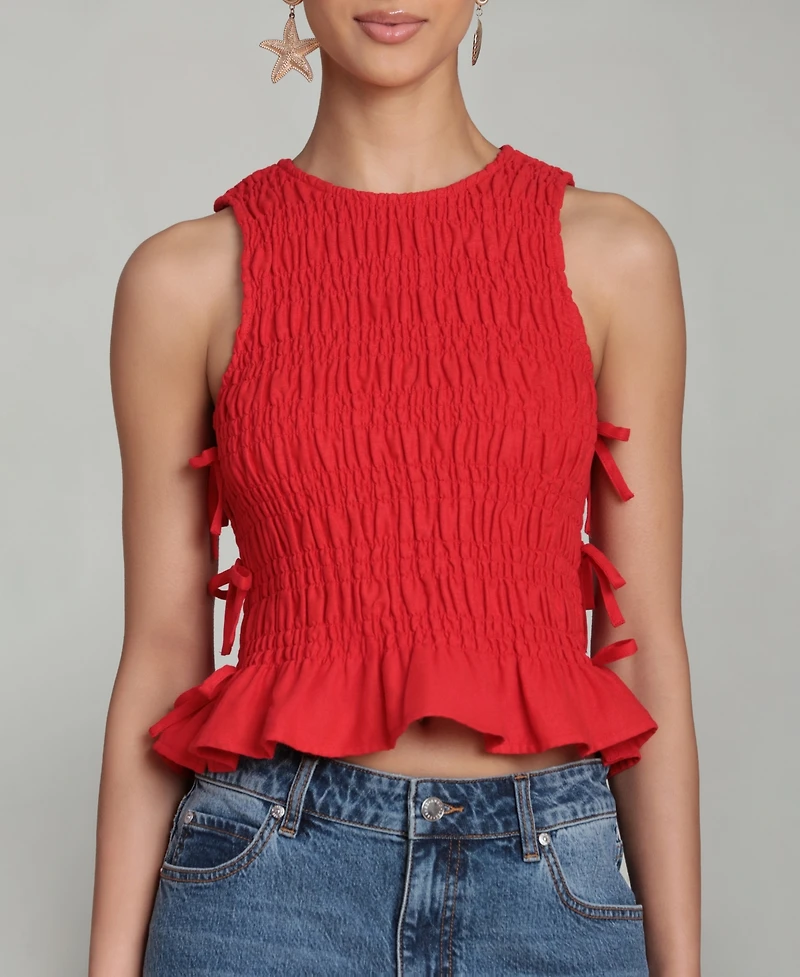 Avec Les Filles Women's Ruched Side-Tie Crewneck Top