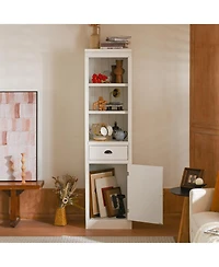 Rainsken 195 Narrow Bookshelf 5 Tier Modern Storage with Storage and Cabinet Wooden Organizer Pantry for Hallways Living Room Studio Workspace