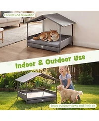 Cozito Wicker Dog House Elevated Pe Rattan Dog Bed with Canopy