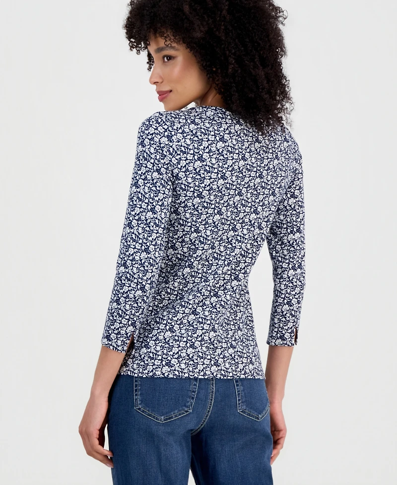 Style & Co Petite Cotton Boat-Neck 3/4-Sleeve Top, Macy's Exclusive