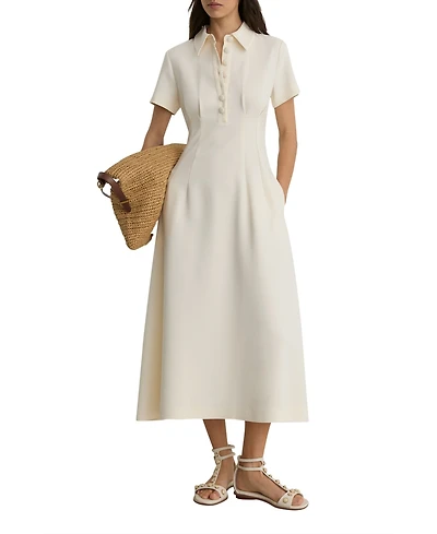 Reiss Women's Button-Neck Short-Sleeve Midi Dress