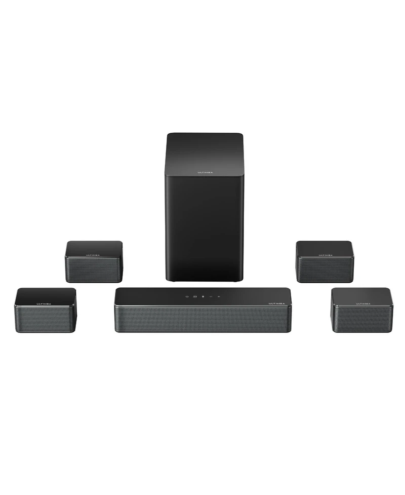 Ultimea 7.1ch Soundbar with Wireless Subwoofer, Surround Sound System for Tv, App Control, 410W Peak Power, 4 Wired Surround Speakers, Poseidon D70