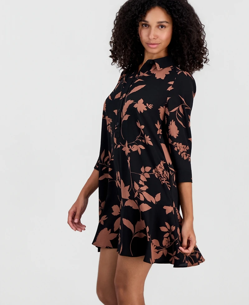 Robbie Bee Petite Printed Ruffle-Hem Scuba Dress