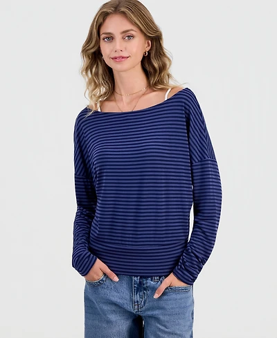 Hippie Rose Juniors' Striped Layered-Look Dolman-Sleeve Top