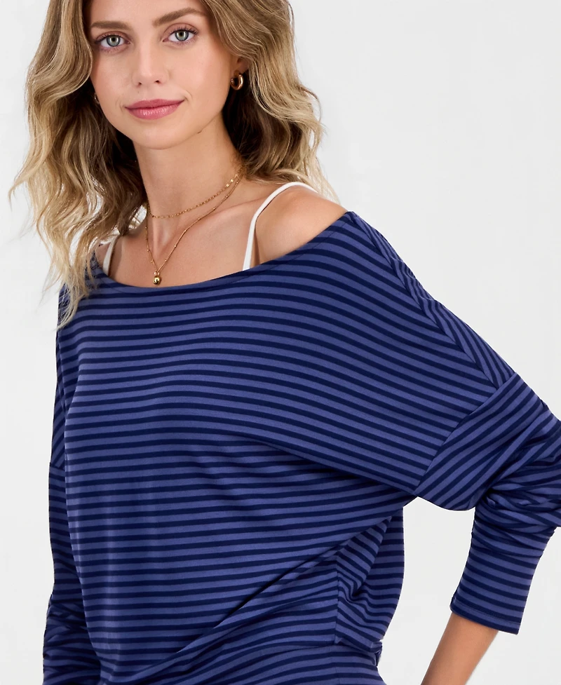 Hippie Rose Juniors' Striped Layered-Look Dolman-Sleeve Top