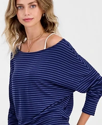 Hippie Rose Juniors' Striped Layered-Look Dolman-Sleeve Top