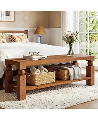 Tribesigns Solid Wood Shoe Bench, 47" Farmhouse Entryway Bench with Shoe Storage, Shoe Organizer Storage Bench, Long Rustic Bench Seating