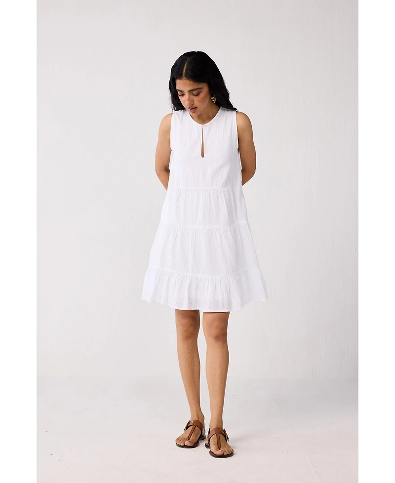 Reistor Women's Embroidered Everyday Sleeveless Short Tiered Dress
