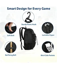 Furlihong 29L Baseball Backpack for Youth and Adult - Softball Bag with Shoe Compartment Fence Hook, Holds Bat, Mitten, Helmet, Caps Gear