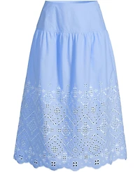 Lands' End Petite Poplin Drop Waist Embroidered Eyelet Midi Skirt