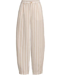 Lands' End Petite Linen High Rise Pleated Barrel Leg Ankle Pants