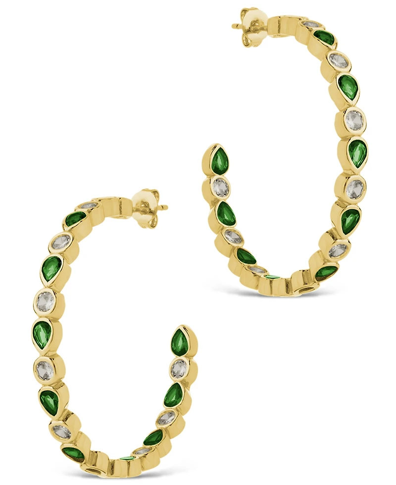 Sterling Forever Rhodium-Plated Brass Bezel Set Mixed Cubic Zirconia Hoop Earrings
