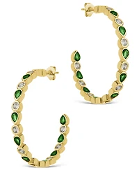 Sterling Forever Rhodium-Plated Brass Bezel Set Mixed Cubic Zirconia Hoop Earrings