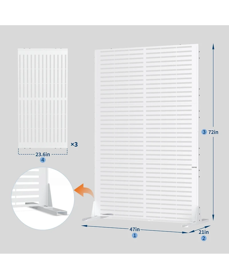 6x4FT Outdoor Metal Privacy Screen, Louvered Decorative Privacy Fence, Steel Garden Partition with Hooks and Ground Anchors