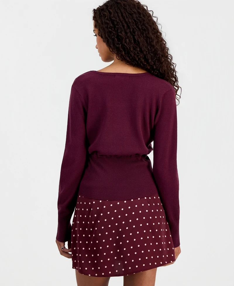 Hooked Up by Iot Juniors' Tie-Detail Sweater