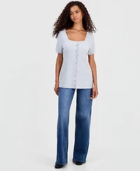 Hooked Up by Iot Juniors' Short-Sleeve Babydoll Sweater