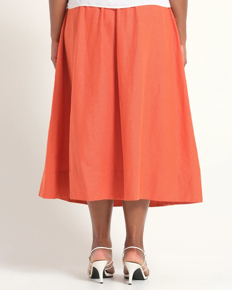 Estelle Women's Kaia Linen Gathered A-Line Midi Skirt