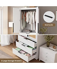 gaomon Armoire Wardrobe Closet, 69.5 inch Wooden Wardrobe Cabinet with 3 Drawers, Hanging Rod, 2 Doors Clothing Storage Cabinet for Bedroom