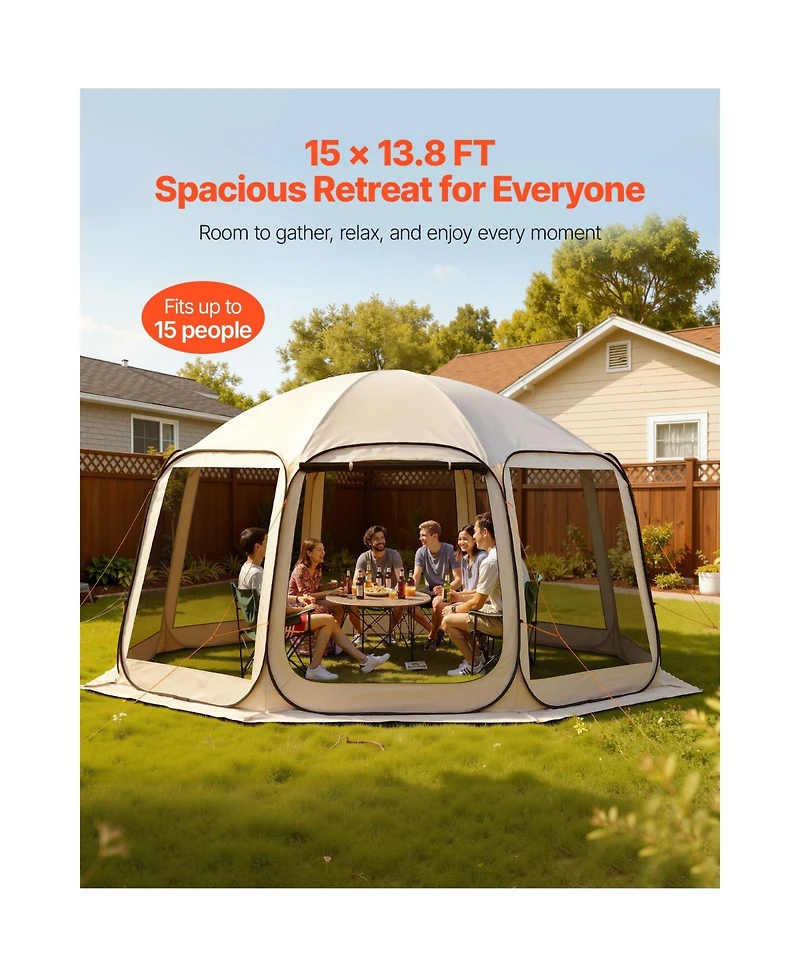 Cozito Screen House Tent, 15 x 13.8 feet 12-15 Person Pop Up Canopy with Carry Bag