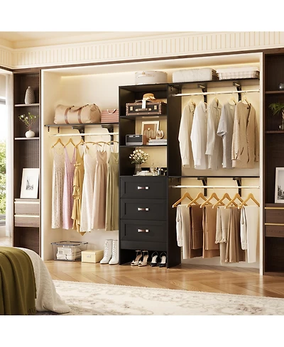 Aheaplus Closet Organizer System with Hanging Rods and Shelves, Wardrobe Drawers