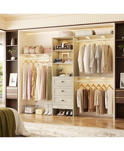Aheaplus Closet Organizer System with Hanging Rods and Shelves, Wardrobe Drawers