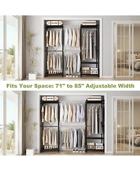Aheaplus Bamboo Closet System with 5 Hanger Rods and Shelves, Expandable Clothing Rack