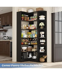 Aheaplus 71" Tall 6-Tiers Corner Bookshelf with Open Storage, Wooden Display Shelves for Bedroom