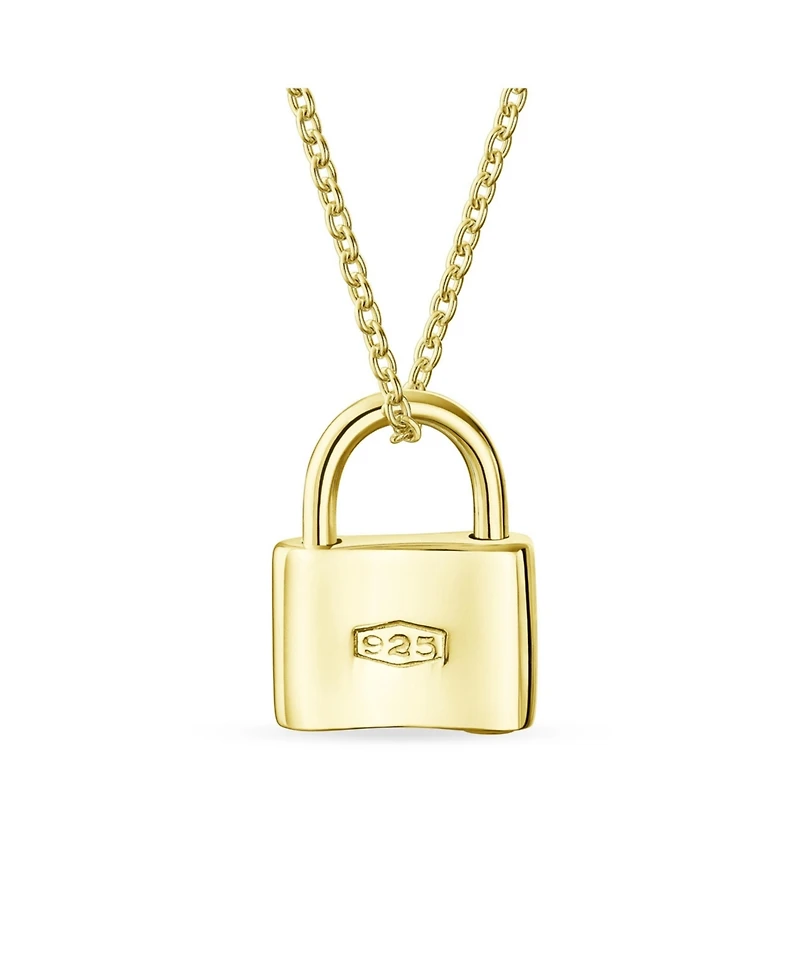Bling Jewelry Functional Lock Pendant Charm Lovers Padlock Necklace Gold Plated Sterling Silver 16 Inch