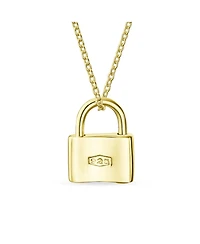 Bling Jewelry Functional Lock Pendant Charm Lovers Padlock Necklace Gold Plated Sterling Silver 16 Inch