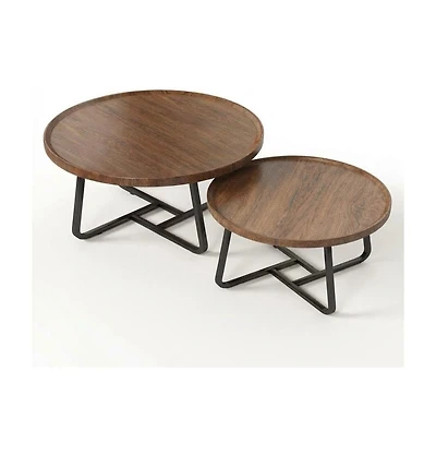 gaomon Modern Coffee Table Set of 2, Wrought Iron Small Round Tables, 80cm+60cm White Combo for Living Room or Office