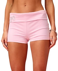 Edikted Women's Barbie Rhinestone Foldover Shorts