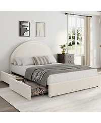 homfan Upholstered Platform Bed Frame with Round Headboard, Storage Drawers, Wood Slat Support