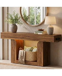Aheaplus Entryway Table with Charging Station, Console Rgb Led Light, Wooden Sofa