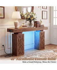 Aheaplus 47" Entry Table with Charging Station, Console Rgb Led Light